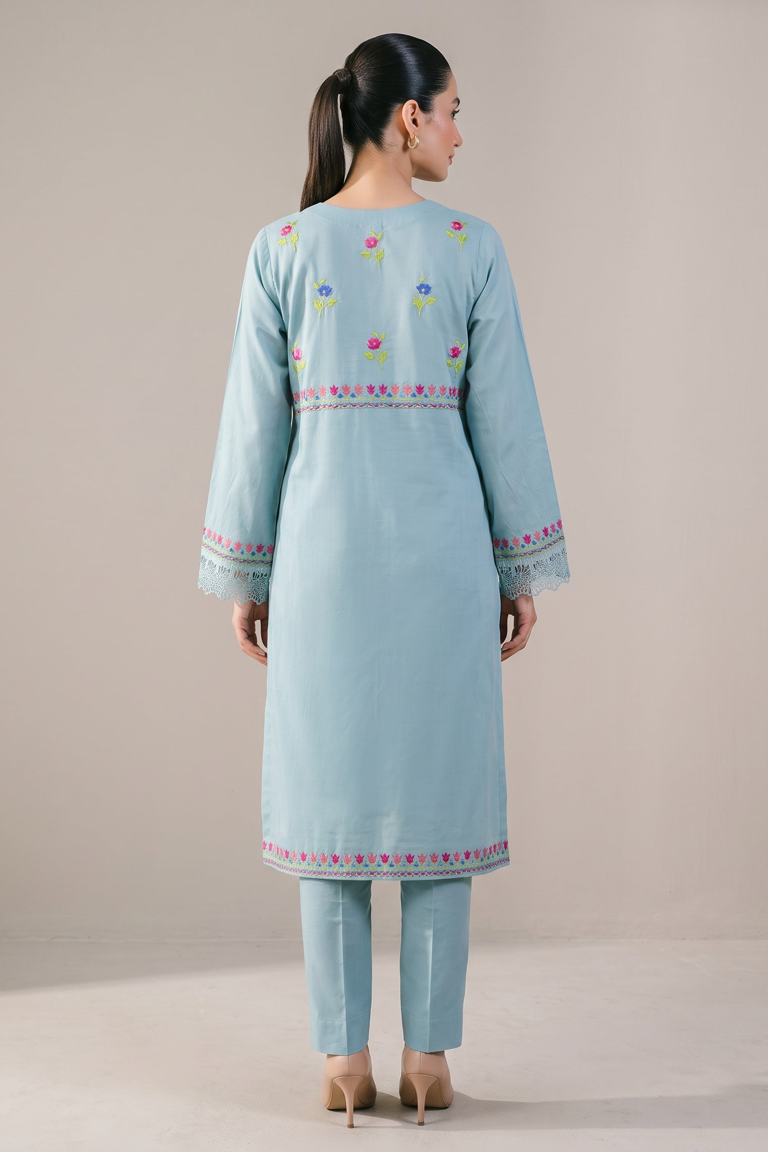 Powder Blue Embroidered Kurta Set - back