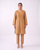 Camel gold embroidered kurta set, design shot