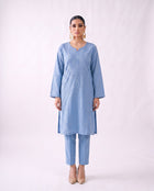 Cornflower blue embroidered kurta set, design shot