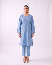 Cornflower blue embroidered kurta set, design shot