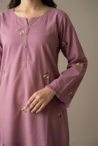 Dusty rose kurta neckline and fringed cuff detail