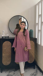 Dusty rose embroidered kurta set worn, real photo