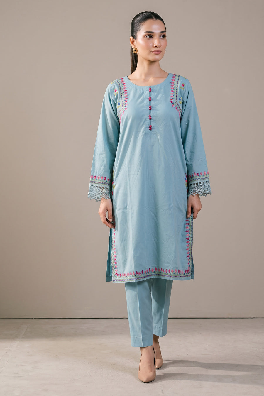 Powder Blue Embroidered Kurta Set - front