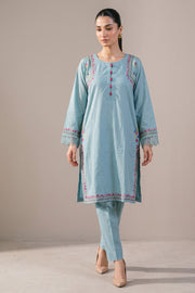 Powder Blue Embroidered Kurta Set - walking