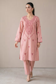 Blush pink embroidered kurta set front view