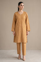 Camel gold embroidered kurta set front view