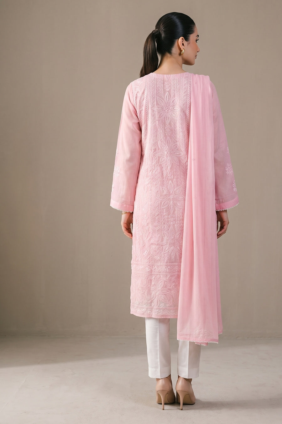 Pink Chikankari Style Kurta Set - back