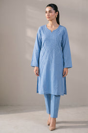 Cornflower blue embroidered kurta set front view