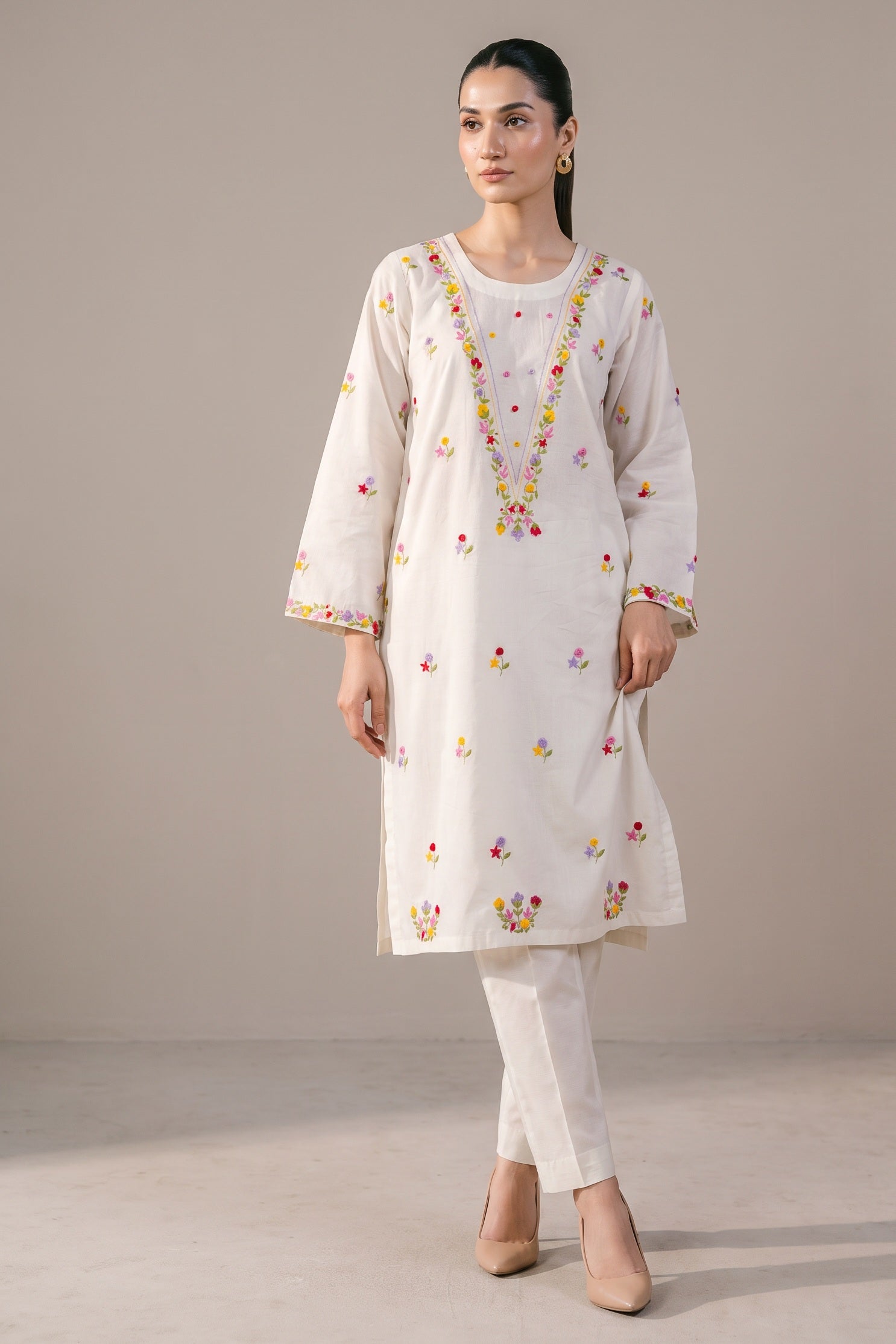 Ivory Embroidered Kurta Set - front