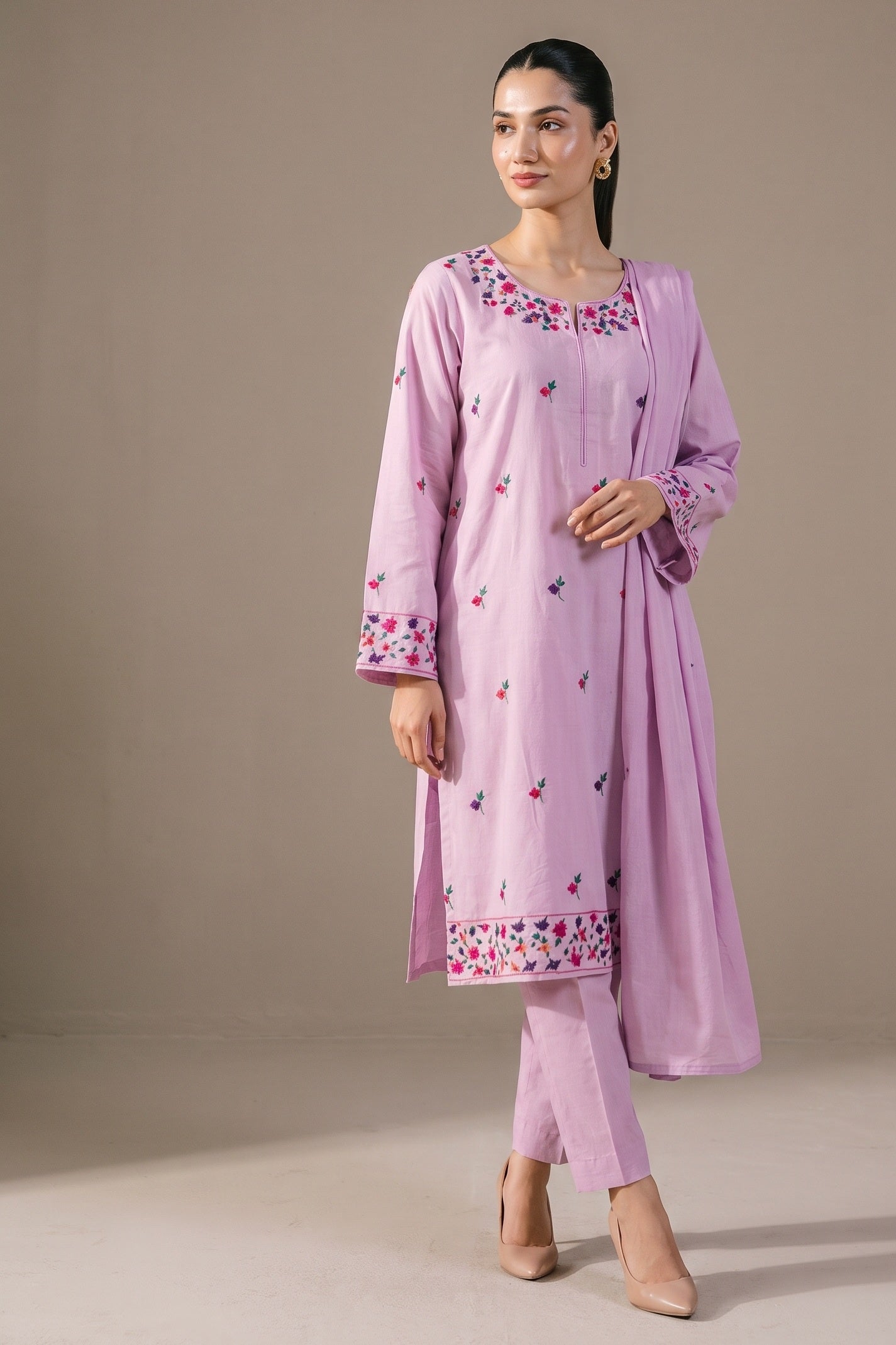 Lilac Embroidered Kurta Set - front