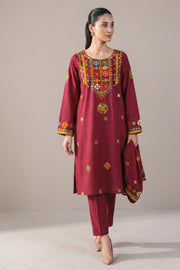 Maroon Phulkari Yoke Kurta Set - front