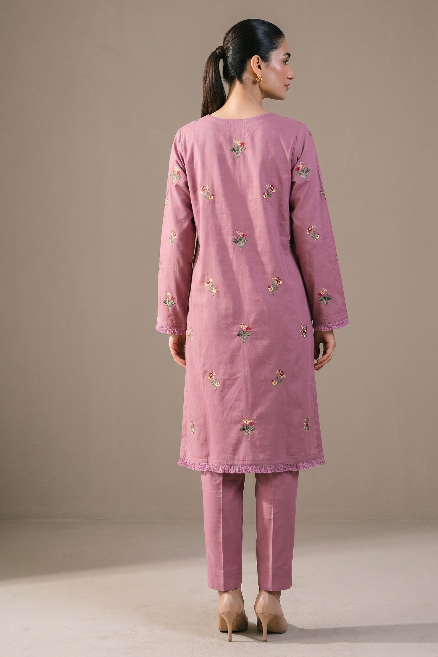 Dusty Rose Embroidered Kurta Set - back