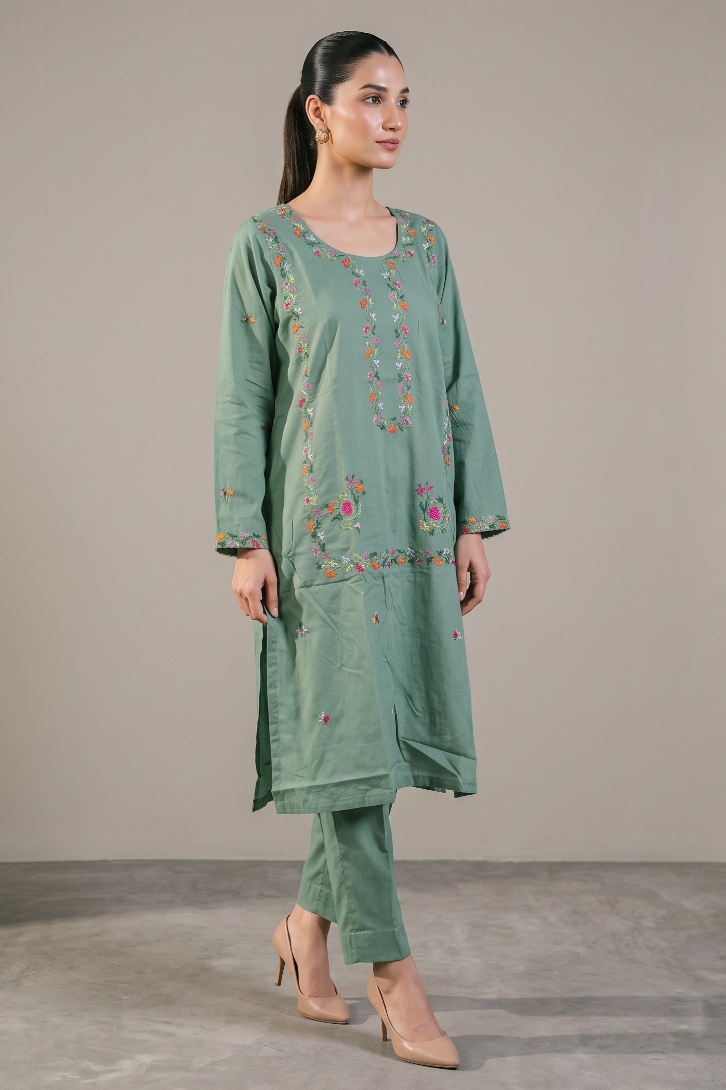 Mint Green Embroidered Kurta Set - front