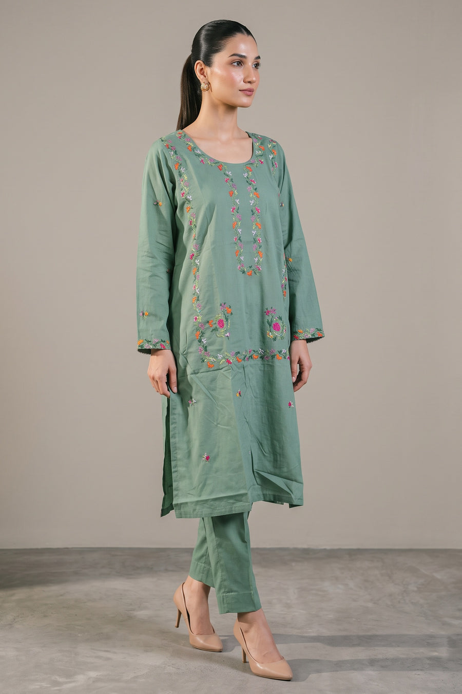 Mint Green Embroidered Kurta Set - front