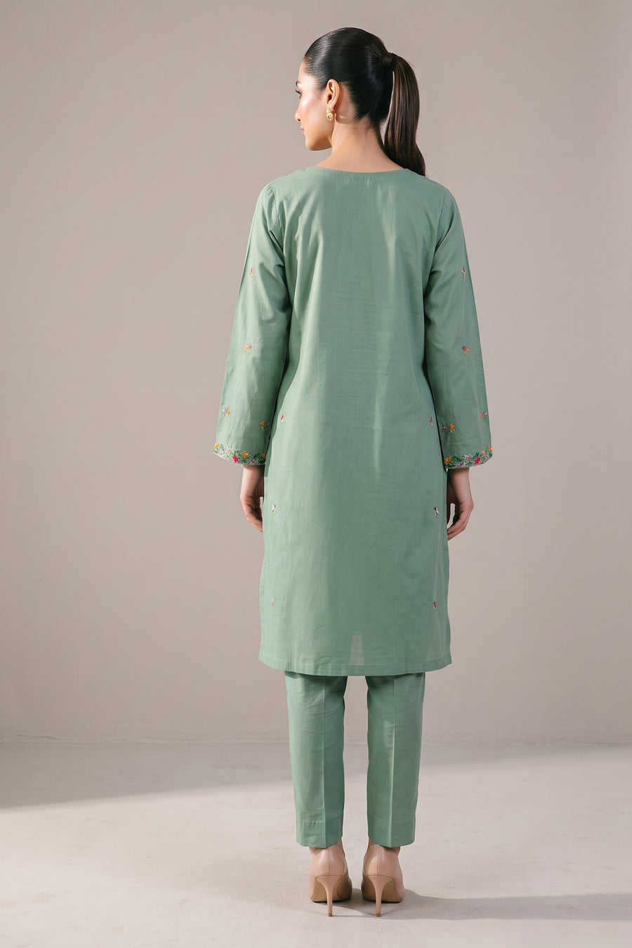 Mint Green Embroidered Kurta Set - back