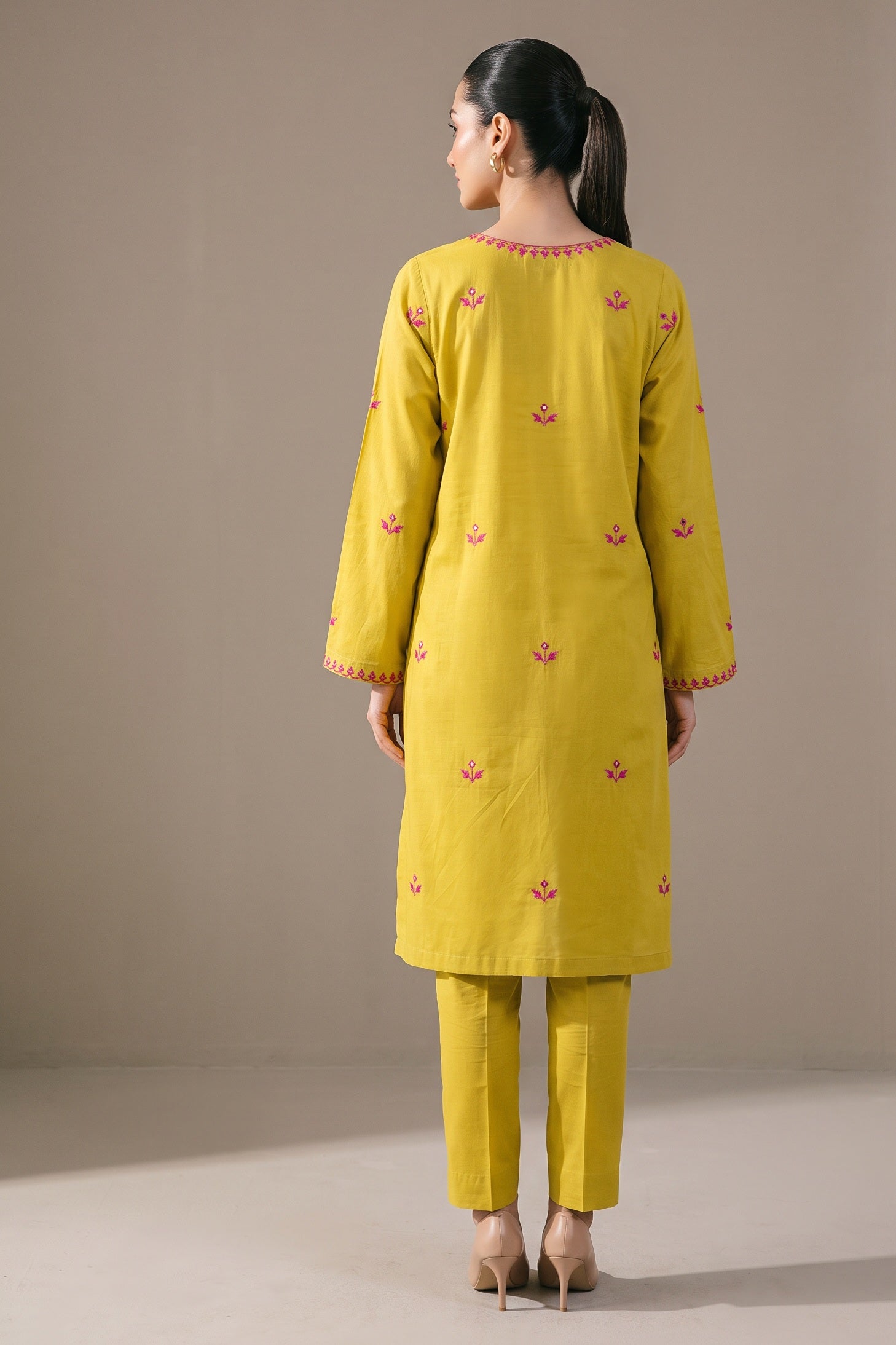 Mustard Embroidered Kurta Set - back