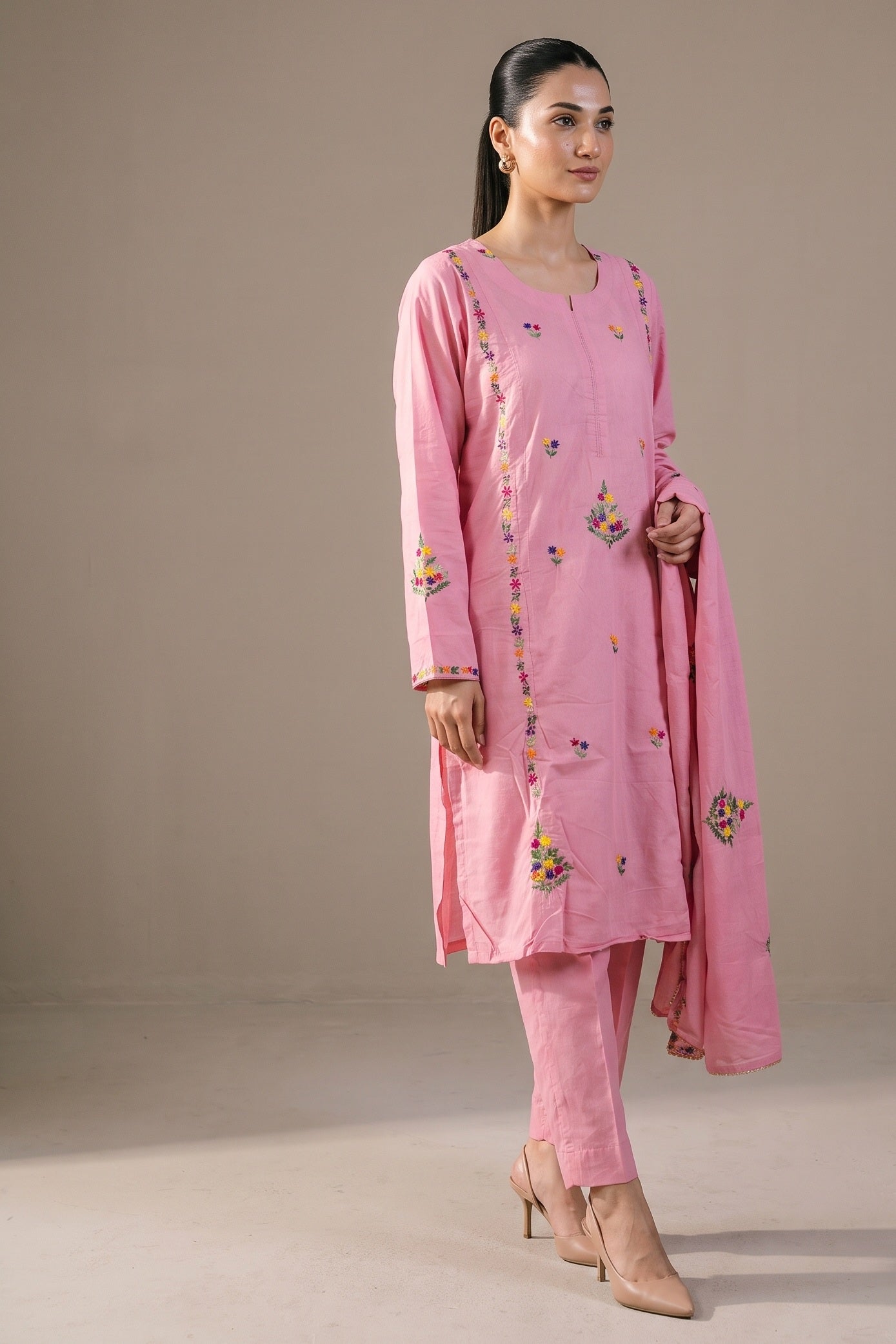 Baby Pink Embroidered Kurta Set - front