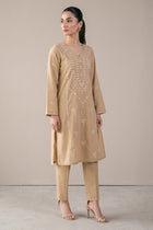 Sand beige embroidered kurta set front view
