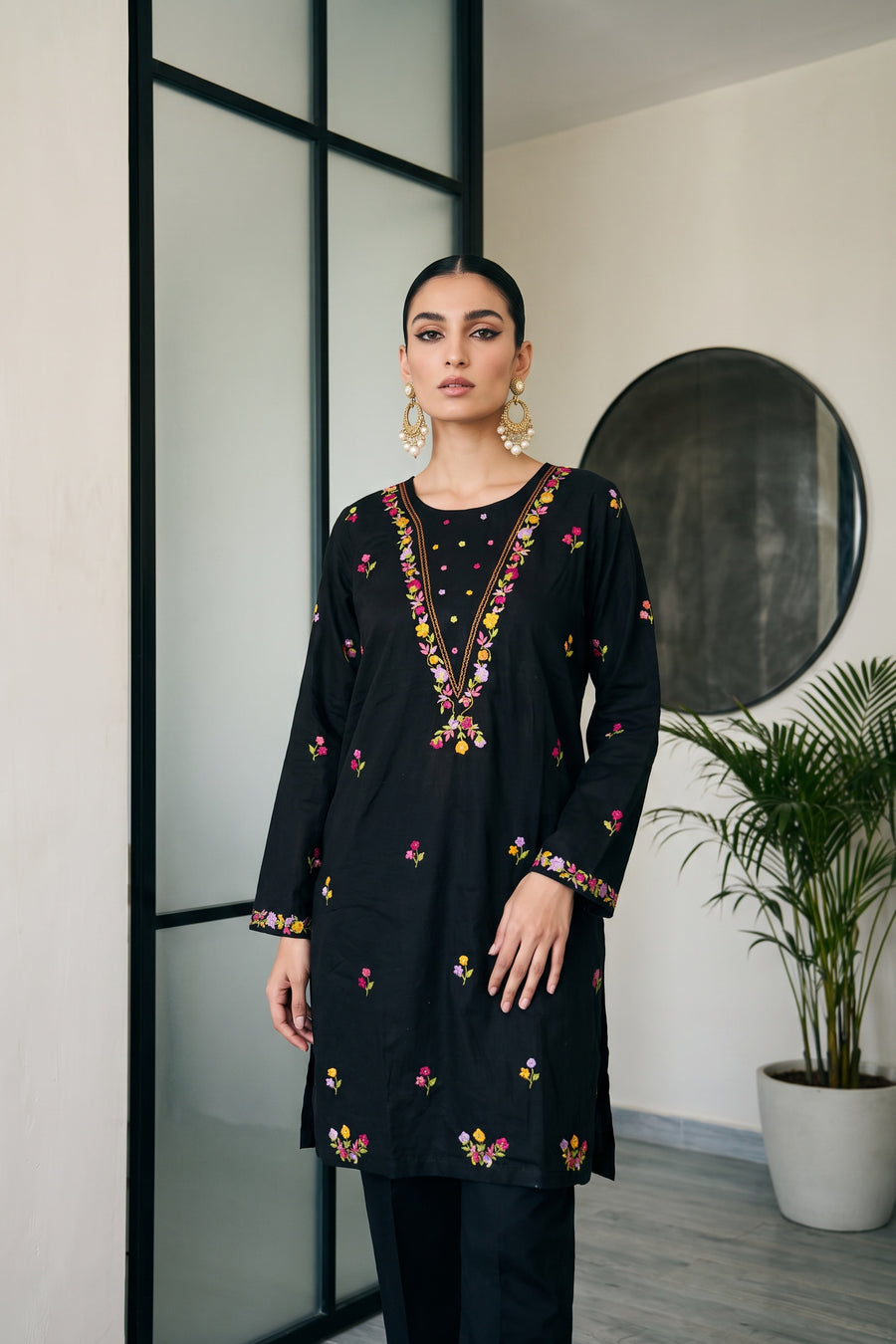 Black Embroidered Kurta Set - front alternate