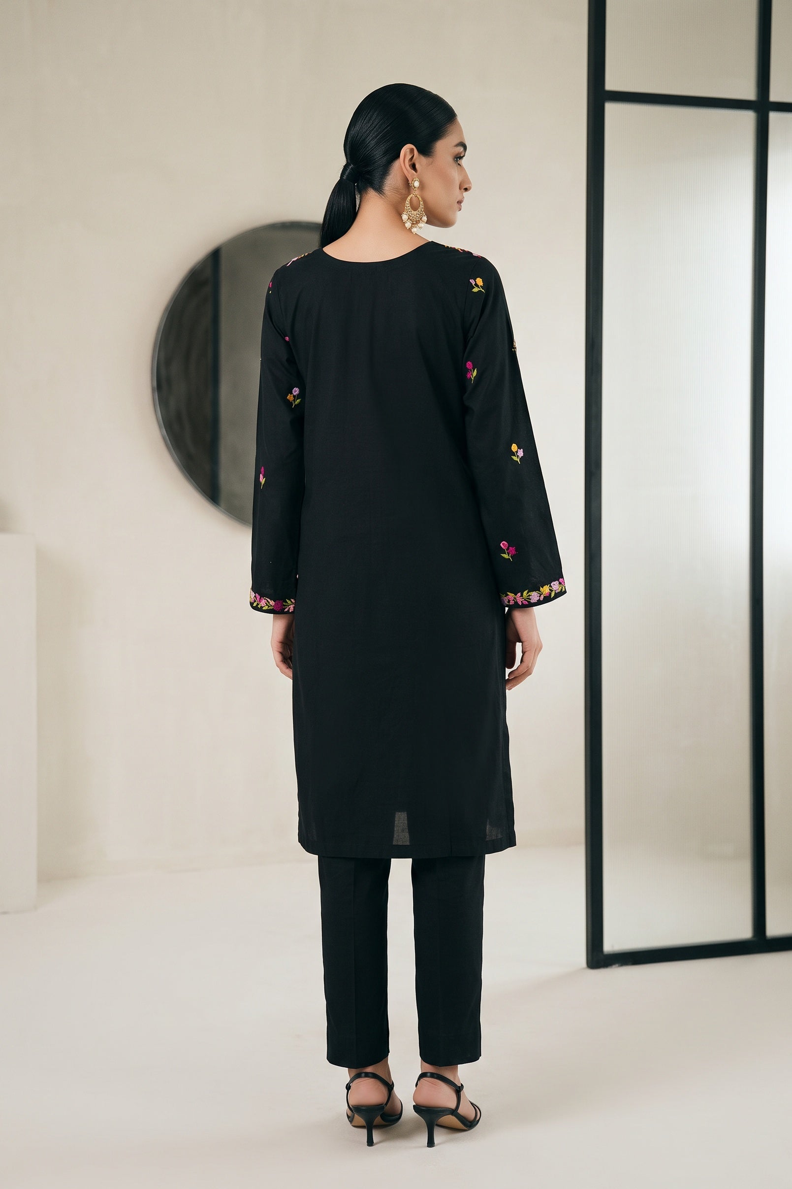 Black Embroidered Kurta Set - back