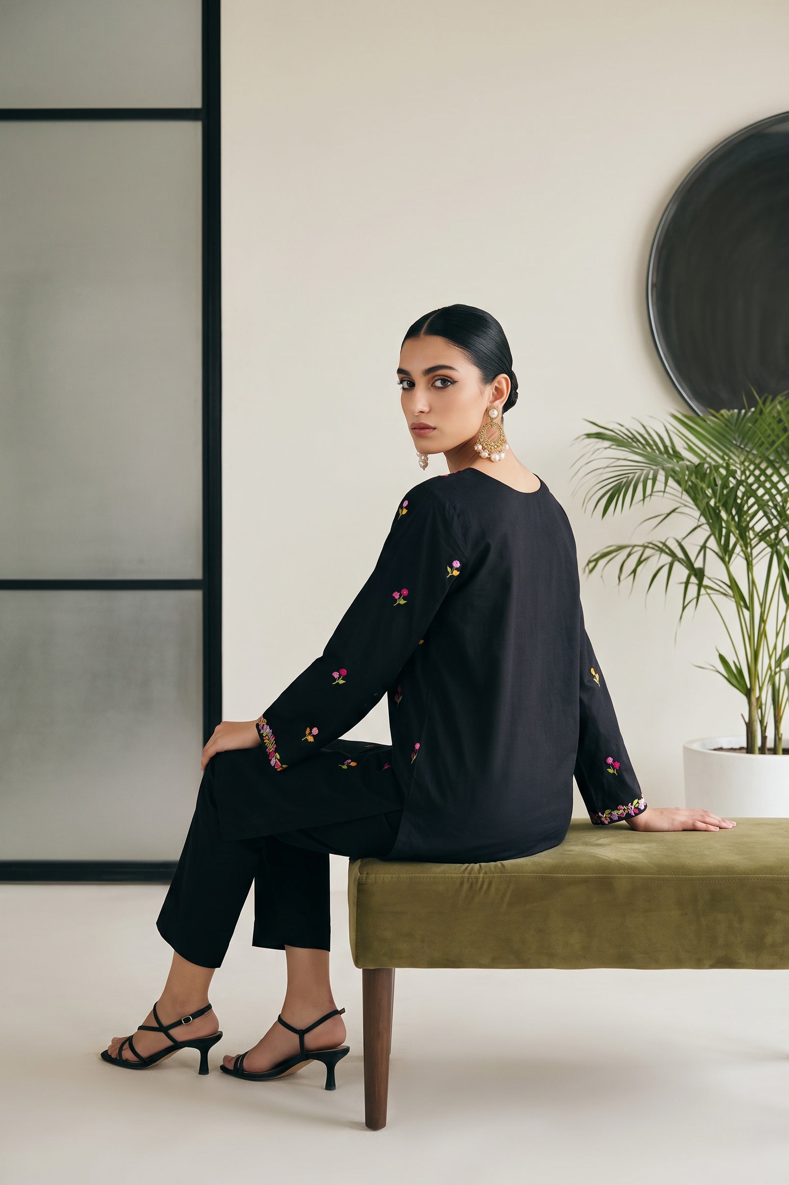 Black Embroidered Kurta Set - editorial