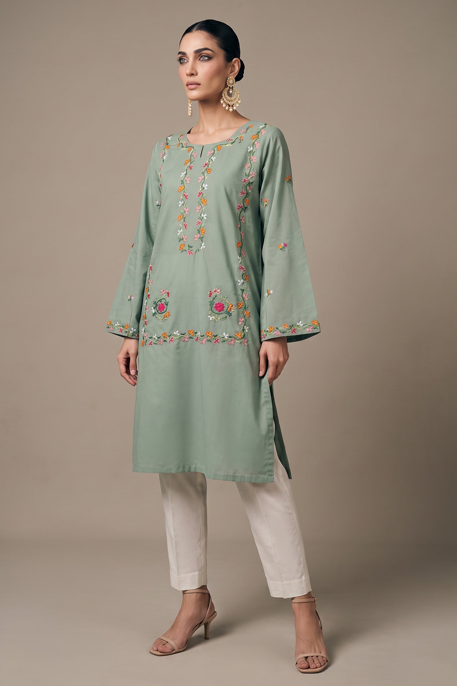 Sage Green Embroidered Kurta Set - front