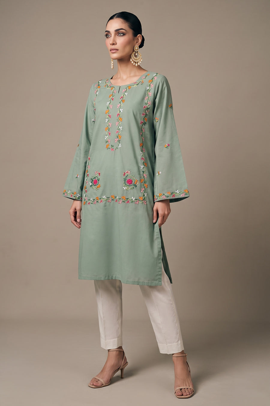 Sage Green Embroidered Kurta Set - front