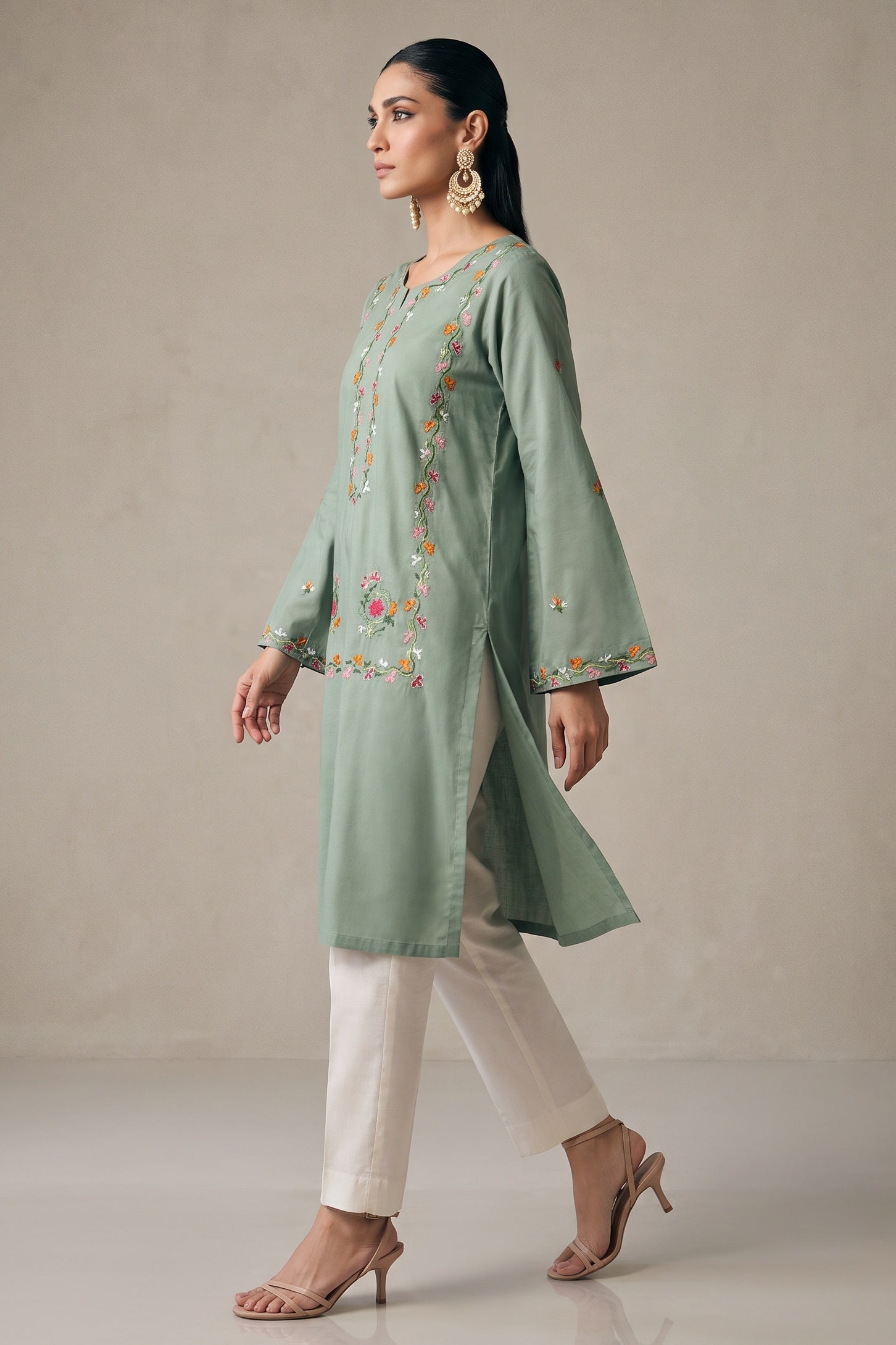 Sage Green Embroidered Kurta Set - side