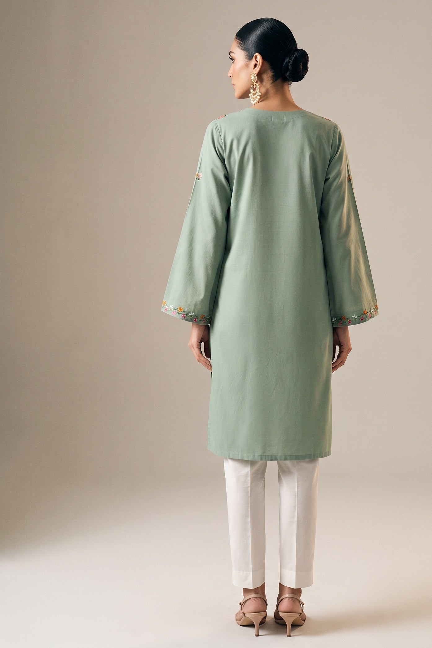 Sage Green Embroidered Kurta Set - back