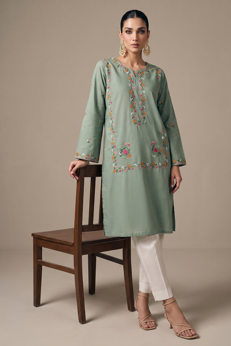 Sage Green Embroidered Kurta Set - editorial