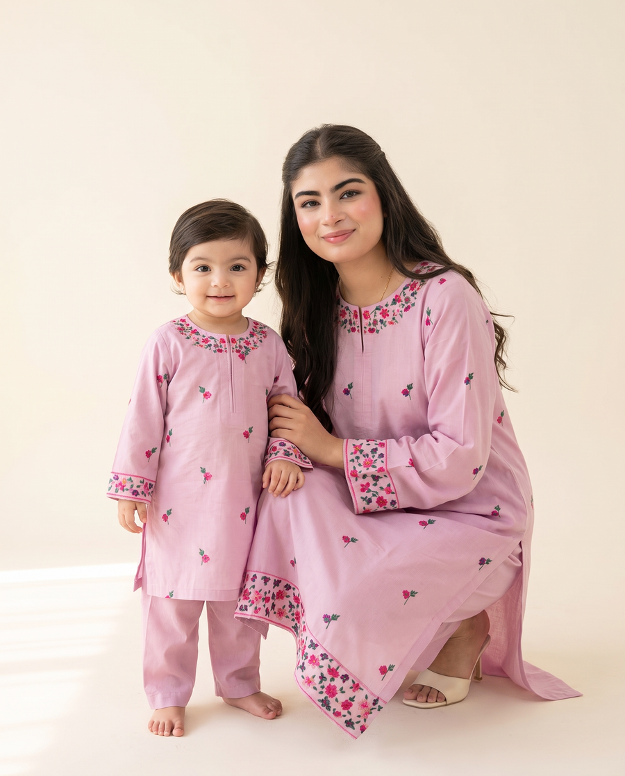 Pink mommy and me matching set, studio portrait