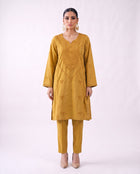 Ochre gold embroidered kurta set, design shot