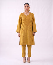 Ochre gold embroidered kurta set, design shot