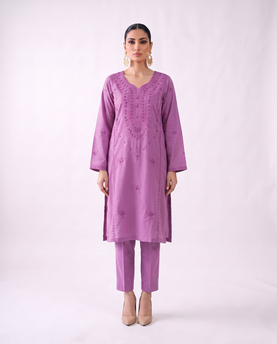 Orchid embroidered kurta set, design shot