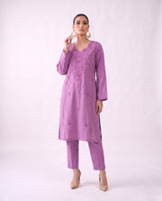 Orchid embroidered kurta set, standing modern pose
