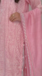Pink chikankari dupatta and lace edge detail