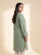 Sage green embroidered kurta set, back view