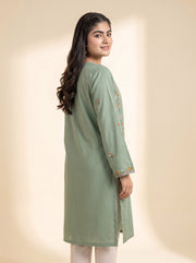 Sage green embroidered kurta set, back view