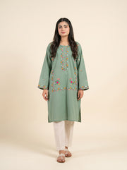 Sage green embroidered kurta set, front