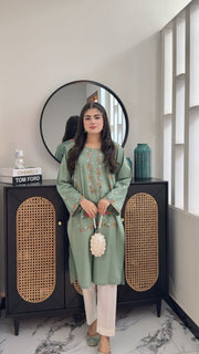 Sage green kurta set, real photo front