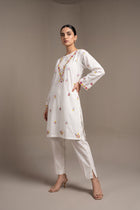 White multicolour embroidered kurta, front view
