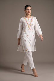 White multicolour embroidered kurta, walking