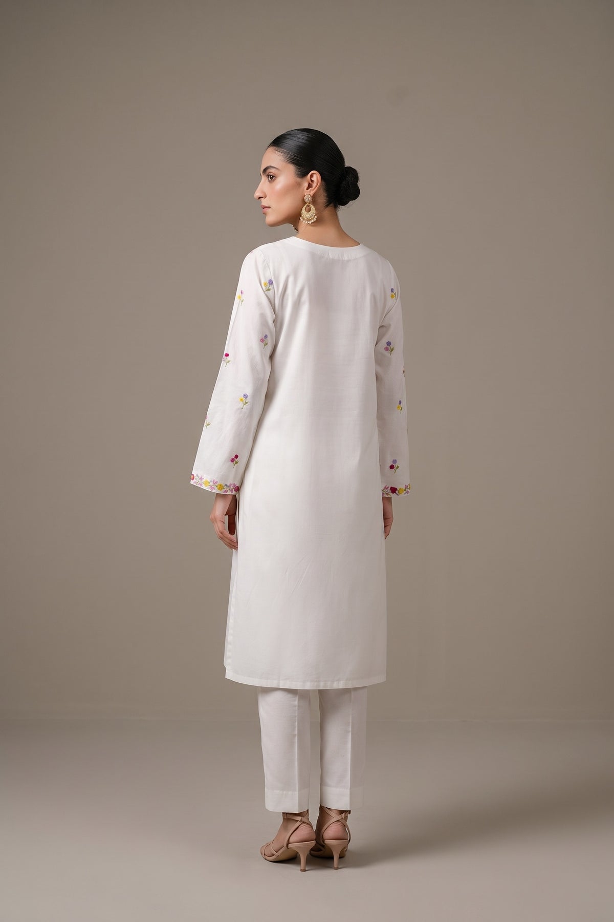 White multicolour embroidered kurta, back view